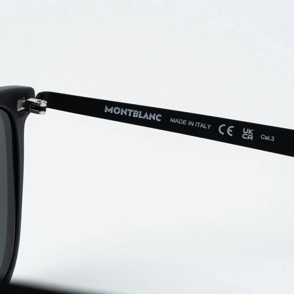 Montblanc Men Sunglasses Matte Black Smoke Grey Square MB0330S 001 NEW AUTHENTIC